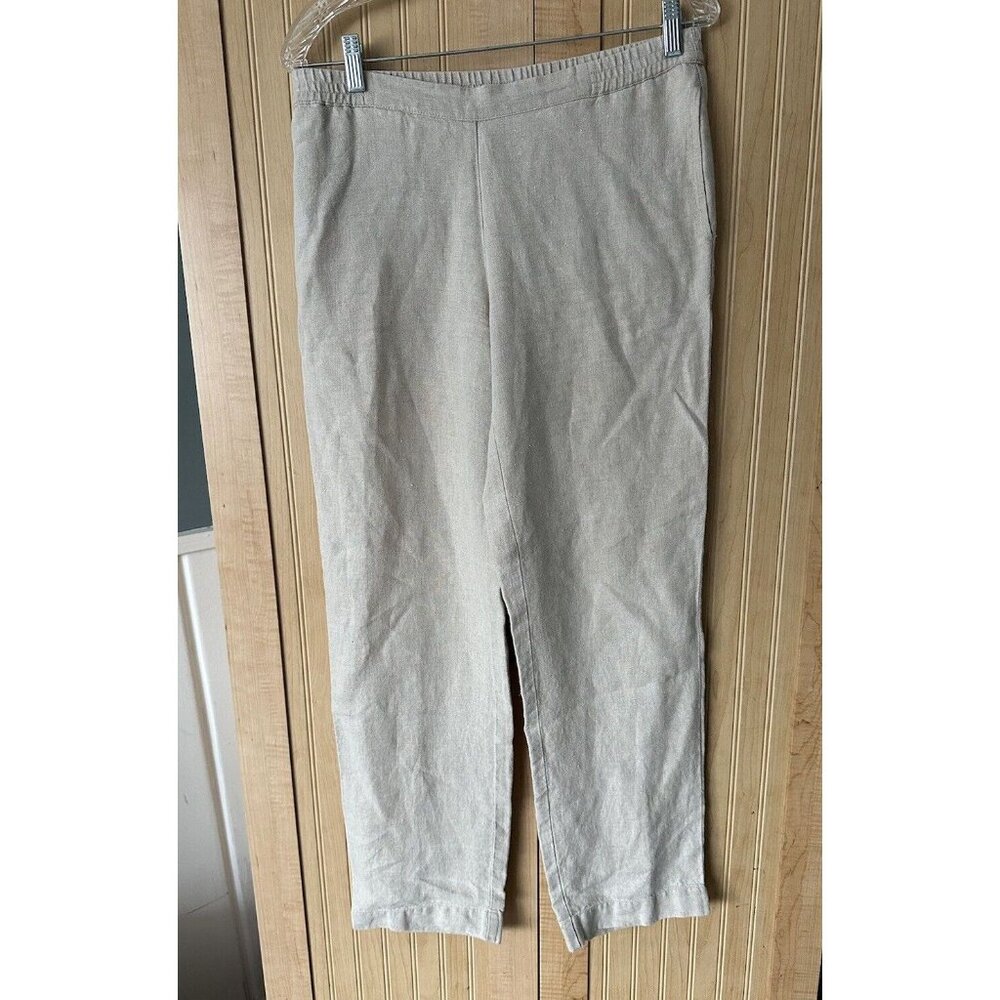 J. Jill LOVE LINEN XS 100% Linen Beige Pull On Wide Leg Pants‎ Pockets Cropped